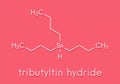 Tributyltin hydride molecule. Organotin reagent, used in organic synthesis. Skeletal formula.