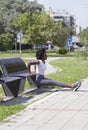 Triceps exercise. On the street. Royalty Free Stock Photo