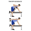 Triceps kickback exercise strength workout vector illustration Royalty Free Stock Photo