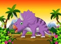 Triceratops cartoon with landscape background