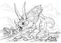 Triceratops. Dinosaur coloring page for children and adults, hand drawn illustration. A4 size. Design for wallpapers Royalty Free Stock Photo