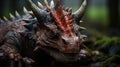 Triceratops dinosaur head in the forest, close up Royalty Free Stock Photo