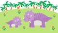 Triceratops dinosaur in jungle, prehistoric wild animal on tropical forest background with palm tree leaves. Jurassic Royalty Free Stock Photo