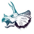 Triceratops head drawing. Pencil sketch illustration