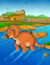 Triceratops on the river background