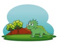 triceratops wild dinosaur with mountains with trees