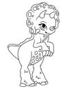 Triceratops young stands on its hind legs. Children coloring book, black lines on a white background.