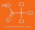 Trichloroacetic acid TCA molecule. Used in dermatological treatment of warts and related skin conditions. Skeletal formula.