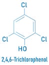 Trichlorophenol or TCP, 2,4,6-trichlorophenol molecule. Skeletal formula.
