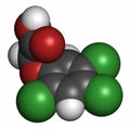2,4,5-trichlorophenoxyacetic acid (2,4,5-T) herbicide molecule, 3D rendering. Ingredient of Agent Orange. Atoms are represented as