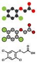 2,4,5-trichlorophenoxyacetic acid (2,4,5-T) herbicide molecule. Ingredient of Agent Orange. Stylized 2D renderings and