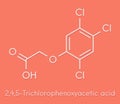 Trichlorophenoxyacetic acid 2,4,5-T herbicide molecule synthetic auxin. Skeletal formula.