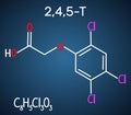 2,4,5-Trichlorophenoxyacetic acid 2,4,5-T molecule. Structural chemical formula on the dark blue background