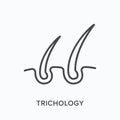 Trichology flat line icon. Vector outline illustration of skin and hair follicle. Black thin linear pictogram for