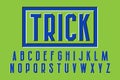 Trick alphabet of moving blue letters on green. Optical illusion font