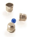 The trick with the ball and three thimbles. Royalty Free Stock Photo
