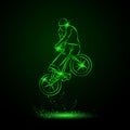 Trick on the BMX bike. Vector neon illustration. Royalty Free Stock Photo