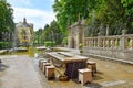 Trick fountains hidden in a dinner table Hellbrunn Palace Schloss Hellbrunn in Salzburg Royalty Free Stock Photo
