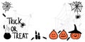 Trick or treat banner with pumpkin lanterns on halloween background. Place for your text. Template for a greeting card. Royalty Free Stock Photo