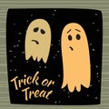 Trick or Treat calligraphic poster with ghosts. Vector illustration.