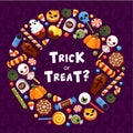 Trick or treat circle frame flat vector template Royalty Free Stock Photo