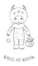 Trick or treat coloring page with cute monster Royalty Free Stock Photo