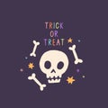 Trick or treat funny skull. Halloween card.