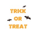 Trick or treat halloween candy party for kids. Creepy yellow text with flying bats.