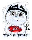 Trick or treat Halloween cartoon cat pencil sketch