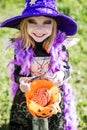 Trick or treat. Halloween character: beautiful little witch