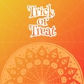 Trick or treat halloween greeting card. Illustration with pumpkins and skulls Royalty Free Stock Photo