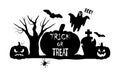 Trick or treat. Halloween silhouette. Scary icons. Vector