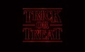 Trick or Treat, Halloween text design with Red glow text on black background. 80`s style, eighties design