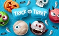 Trick or treat halloween vector design. Halloween character elements with trick or treat typography text Royalty Free Stock Photo