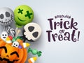 Trick or treat hallowenn greeting card vector background. Halloween trick or treat with pumpkin. Royalty Free Stock Photo