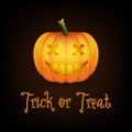 Trick or Treat. Happy Halloween Banner with Pumkin. Vector Cartoon Halloween Pumkin Lantern with Funny Face on Dark