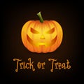 Trick or Treat. Happy Halloween Banner with Pumkin. Vector Glossy Cartoon Halloween Pumkin Lantern with Funny Face on