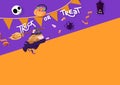 Trick or Treat, Happy Halloween party, witch, spider, bat, and candy cartoon kid character vector illustration