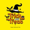 Trick or treat message hat, pumpkin, cat, bat design happy Halloween day Royalty Free Stock Photo
