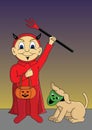 Trick or treat, small boy and his dog for halloween vector illustration Royalty Free Stock Photo