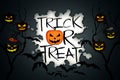 Trick or Treat Tree Halloween Pumpkins Bats Black Background Royalty Free Stock Photo