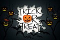 Trick or Treat Tree Halloween Pumpkins Bats Black Background