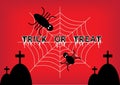 Trick or treat words with spider climbing on the spiderweb