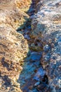 Trickle with colorful minerals in geothermal area