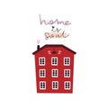 Home is soul. cartoon house, hand drawing lettering, decor elements. colorful illustration for kids, flat style. Royalty Free Stock Photo