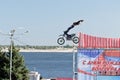 Tricks on a motorcycle jump performed by the athletes during the