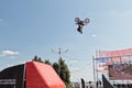 Tricks on a motorcycle jump performed by the athletes during the