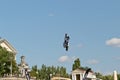 Tricks on a motorcycle jump performed by the athletes during the