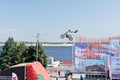 Tricks on a motorcycle jump performed by the athletes during the