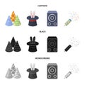 Tricks, music and other accessories at the party.Party and partits set collection icons in cartoon,black,monochrome